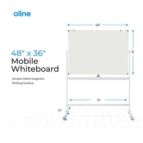 Oline Mobile Whiteboard 48x36 Inch Reversible Magnetic Dry Erase Board with Height Adjustment and Wheels - White & Silver