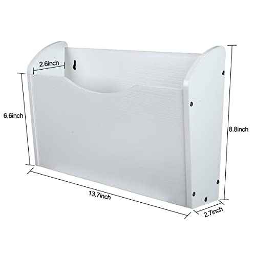PAG Wall File Holder Wall Mounted Wood Hanging File Organizer for Office, 2 Pockets, White