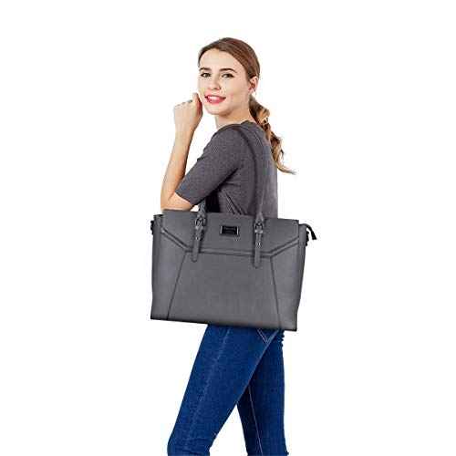 MOSISO 17 inch Women Laptop Tote Bag with Shockproof Compartment, Gray