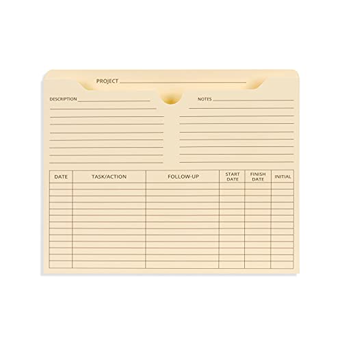 Blue Summit Supplies 50 Project File Folders, Reinforced Straight Cut Tab, 2 Inch Expansion Pocket, Preprinted Project Management Folder Design, Letter Size, Manila, 50 Pack