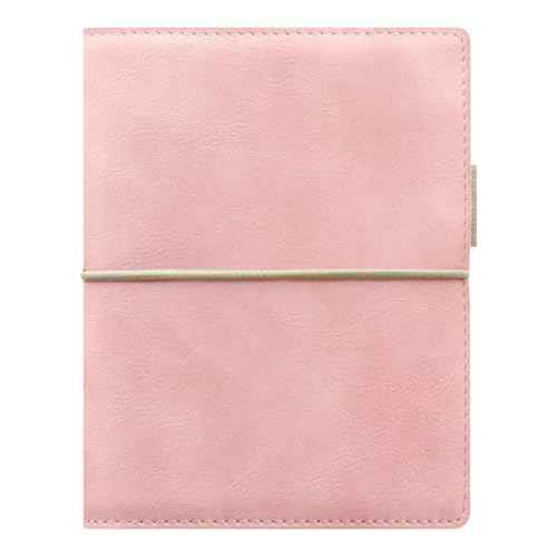 Filofax Domino Soft Organizer, Pocket Size, Pale Pink - Smooth, Leather-Look, Grain Effect, Tactile, Six Rings, Week-to-View Calendar Diary, Multilingual, 2025 (C022581-25)