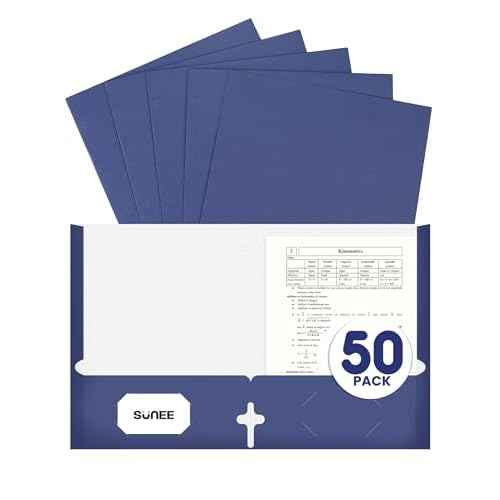 SUNEE Folders with Pockets 3 Hole Punched(50 Pack, Dark Blue), 2 Pocket Folders Fit Letter Size Paper, Paper File Folder for School Office Home Bussiness