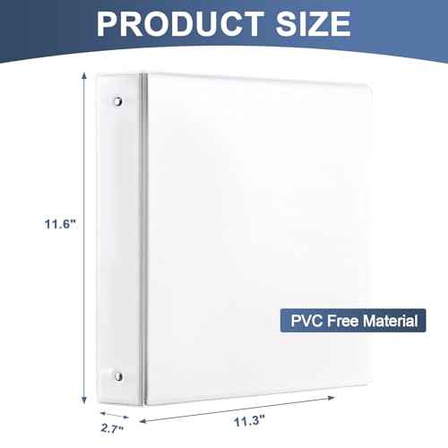 2-inch 3 Ring Binder with 2 Interior Pockets, Heavy Duty 2" Round Ring Binder Holds 450 Sheets of US Letter Size 8.5'' x 11'' Paper for Office/Home/School (White,6-Pack)