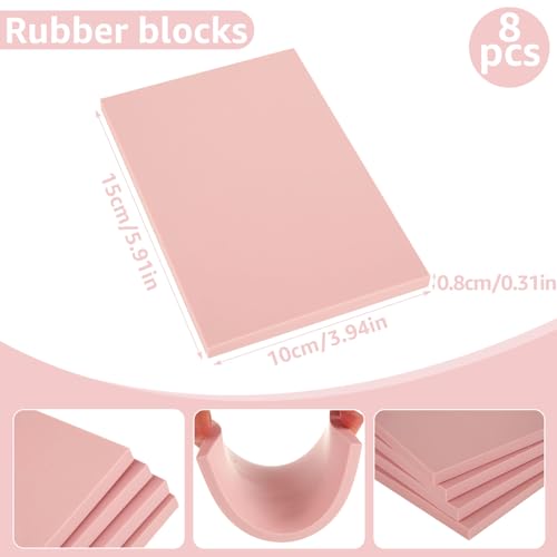 10 Pack Rubber Stamp Making Kit - Block Printing Kit£¬Linoleum Carving Tools with 8 Type Blades, 8 Pcs Pink Rubber Carving Block and Rubber Brayer Roller