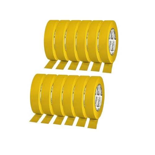 Painters Tape for Cars Vehicles Paint Tape Auto Body Yellow Masking Tape Heat Resistant Automotive Removable No Residue Painting Tape Bulk Set for Paint Booth, 0.94in-60 yards/12rolls