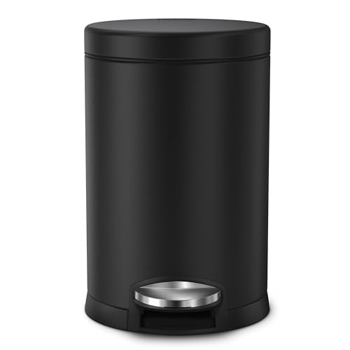 simplehuman 4.5 Liter / 1.2 Gallon Round Bathroom Step Trash Can, Matte Black