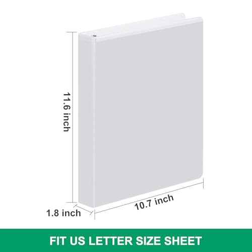 COMIX 3 Ring Binder 1 1/2 inch with Clear View Cover,1.5" Round Ring Binder,Holds 300 Sheets of US Letter Size Paper, 6 Pack (White)