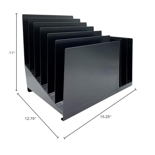 Huron Desktop File Binder Organizer Storage, Combination Vertical 3/Slant 6 Slot Tray, Black Steel