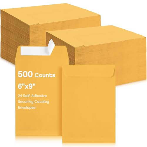 Fuutreo 500 Count Brown Self-Adhesive Envelopes 6 x 9 Inch for Mailing & Packaging