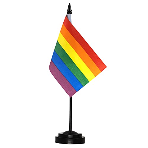 Anley Rainbow Deluxe Desk Flag Set - 6x4 Inch LGBTQ Flag with Solid Pole & Black Base