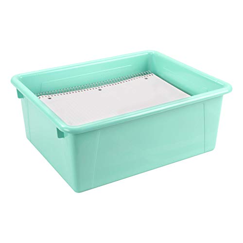 Storex Letter Size Deep Storage Tray – Organizer Bin with Non-Snap Lid for Classroom, Office and Home, Teal, 5-Pack (62549A05C), 10 x 13 x 5 Inches