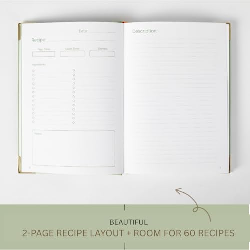 KIKAZE Green Leather Sage Recipe Notebook 60 Recipes | A4-Size Hardcover Journal with Tabs & Pockets