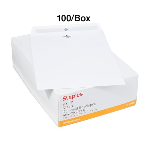 Staples 9x12 White Wove Clasp Envelopes - 100 Pack