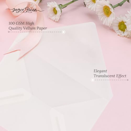Translucent 5x7 Vellum Envelopes - 50 Pack, A7 Glassine Paper, Pre-Folded