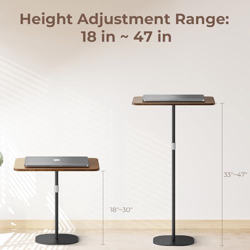 Portable Laptop Floor Stand, Bedside/Sofa Table with Height Adjustable 18''~47'', Stylish Movable Workstation Floor Standing Desk for Office, Meeting Room, Living Room Easy Assembly, Black