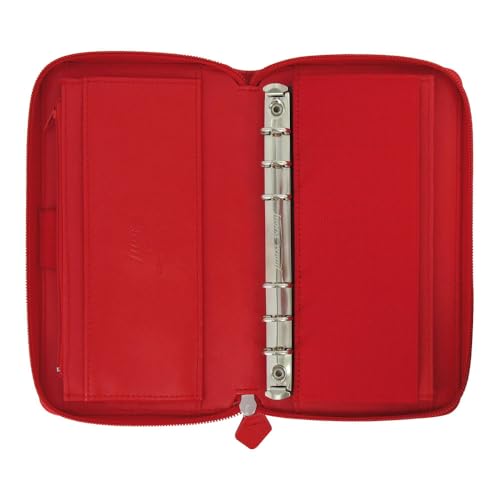 Filofax Saffiano Zip Organizer, Personal Compact Size, Poppy - Cross-Grain, Leather-Look, Six Rings, Week-to-View Calendar Diary, Multilingual, 2025 (C022534-25)