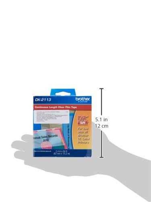 Brother Genuine DK-2113 Continuous Length Black on Clear Film Tape for Brother QL Label Printers, 2.4" x 50' (62mm x 15.2M), 1 Roll per Box, DK2113