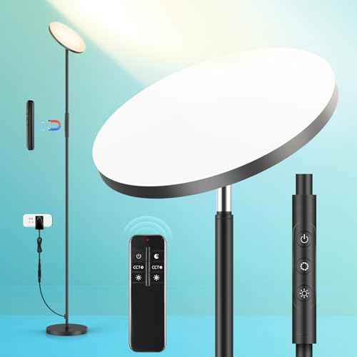 LED Floor Lamp, 3000LM 30W Super Bright Standing Lamp, 300W Equivalent Modern Torchiere Sky Lamp, 2700K-6500K Stepless Dimming with Remote & Touch Control, 69" Tall Lamp for Living Room Bedroom Office