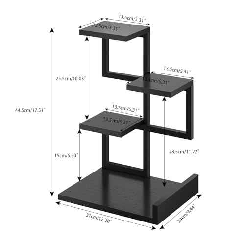 YMYNY Desktop Shelf Organizer, 4 Tier Storage Display Rack, Desk Shelf Organizer Small Bookshelf with Metal Frame for Office, Books, Plants, 12.2" x 9.45" x 17.52", Black UHSR007B