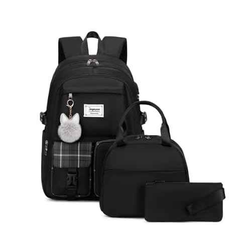 Joymoze Women Fashion Travel Backpack Set Roomy Laptop Rucksack Set Casual Daypack for Girl Black