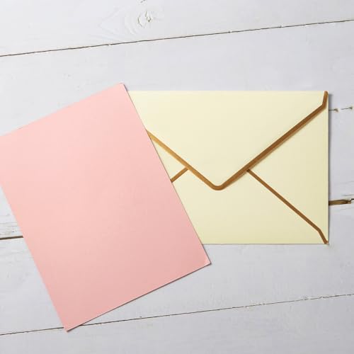Homtable Cream Color A7 Envelopes 5.32x7.28 Inches with Gold Border, 100 Pack