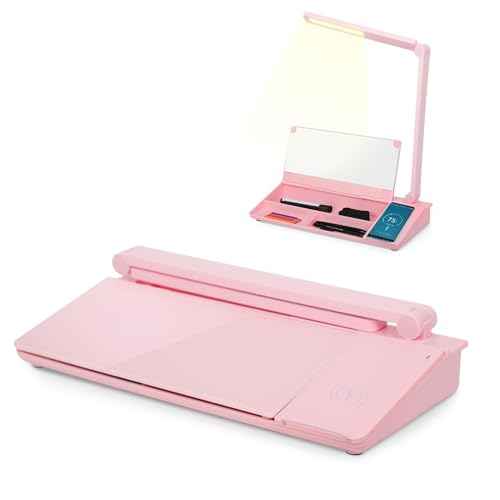 SHANTRA 16'' x 7'' Desktop Whiteboard with Fast Charger Station & Adjustable LED Lamp, Pink Desk Dry Erase Board with Organizer, Computer Pad & Keyboard Stand for Home, School, Office Desk Accessories