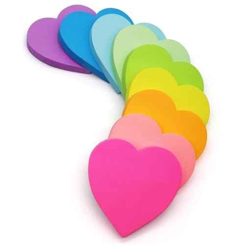 9 Pads Heart Sticky Notes, 3x3 in, 82 Sheets/Pad, Cute Bright Color Heart Shaped Sticky Notes Strong Adhesive Post, Clean Removal