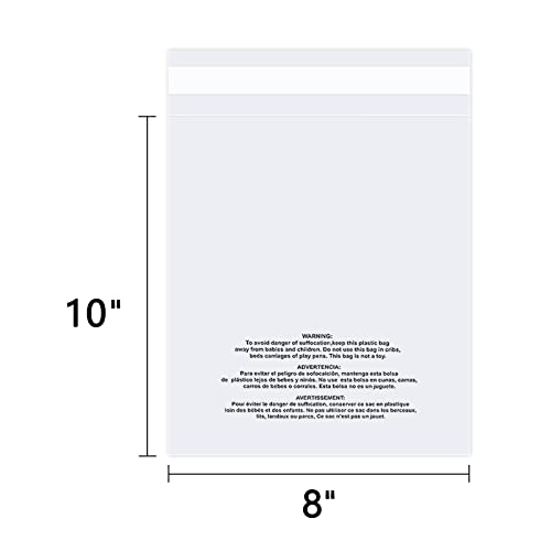 8" x 10" (1000 Count) Self Seal Clear Poly Bags with Suffocation Warning for Packaging, Shipping, Clothing, Shirts & FBA - Resealable Adhesive