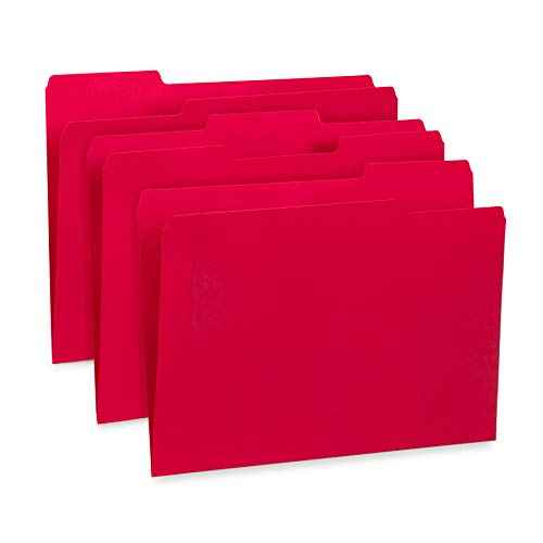 File Folder, 1/3 Cut Tab, Letter Size, Red, Great for Organizing and Easy File Storage, 100 Per Box