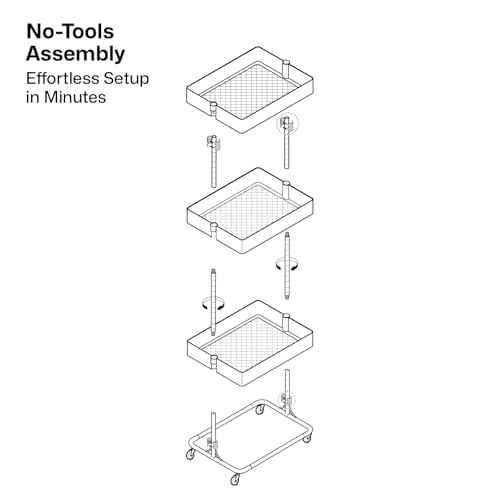 3-Tier Adjustable Rolling Cart with Dual-Column Frame, Tool-Free Assembly Metal Utility Cart, Customizable Storage Organizer for Kitchen Bathroom Office Heavy Duty 120lbs Capacity - White