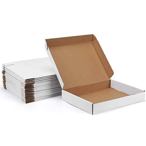 EYMPEU 13x10x2 Inches Shipping Boxes Set of 20 White Corrugated Cardboard Mailing Boxes for Packaging, Small Business, Literature, Mailer