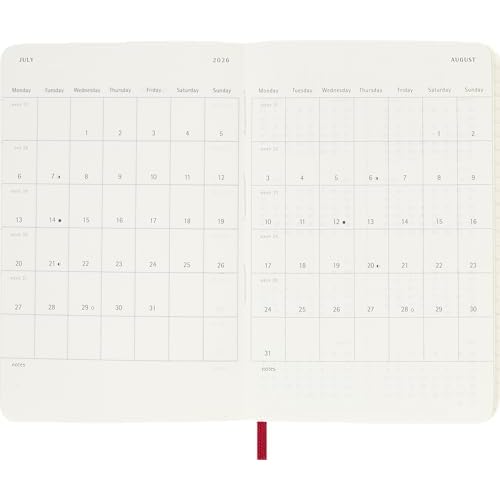 Moleskine Classic 12 Month 2026 Weekly Planner, Soft Cover, Pocket (3.5" x 5.5"), Scarlet Red, 144 pages