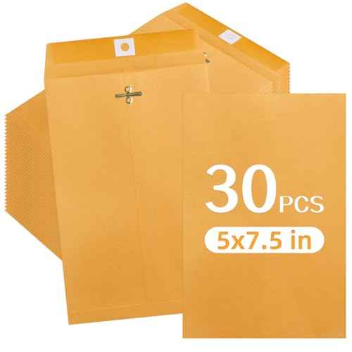 30 Pcs 5 x 7.5Inch Manilla Envelopes,Kraft Envelopes with Clasp Closure and Gummed Seal for Office Document School Business Home