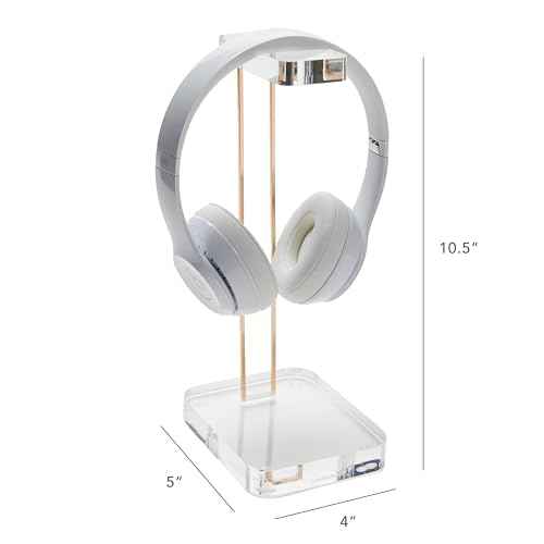 russell+hazel Acrylic Headphones Stand, Headset Holder, Office Accessories, Clear Acrylic with Gold Hardware, 4¡± x 5¡± x 10.5¡± (93922)