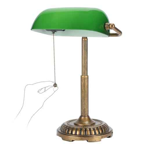 NISSAFORS Bankers Lamp, Green Desk Lamp with Pull Switch, Vintage Table Lamps for Home Office, Library, Piano (Green)