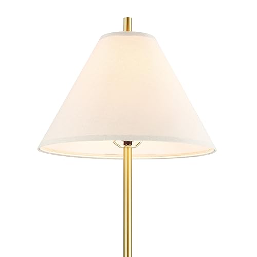 GLOBE Electric 61000060 60" Floor Lamp, Matte Brass Finish, Beige Linen Shade, Heavy Weighted Base, Rotary Switch on Shade, Modern Standing Light for Living Room, Home Office Accessories