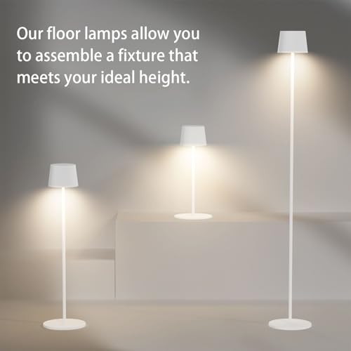 Cordless Floor Lamp, 7000mAh Battery, IP54 Waterproof, Adjustable Height, Indoor/Outdoor/Outdoor Modern Standing Lamp (White)