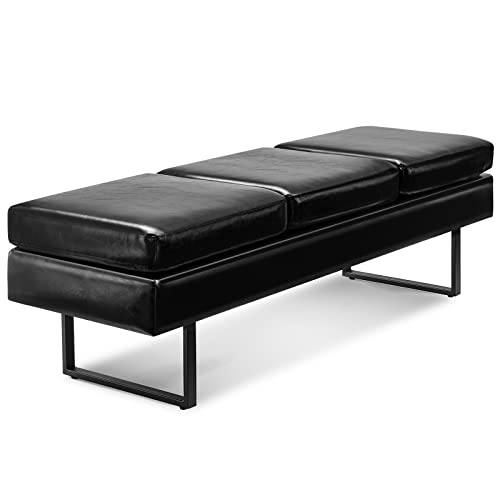 OmySalon 59.5'' Faux Leather Waiting Room Bench, Black – Reception & Salon Lobby Chair