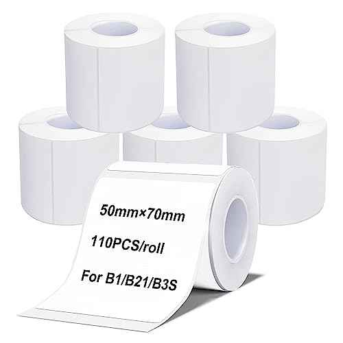 Labels Tape, 6 Rolls(660PCS) Thermal Label Sticker for B21/B3S/B1 Printer Waterproof Sticker Paper Business Shipping Address Labeling Replacement with Self-Adhesive (50 x 70mm-110PCS)
