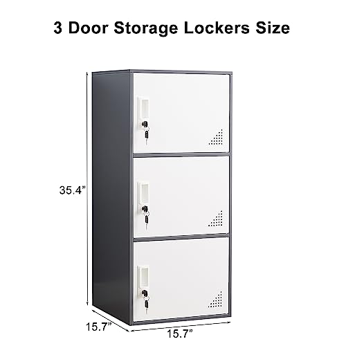 iCHENGGD 3-Door Metal Locker Cabinet – 35.4 in H Steel Storage Locker Grey