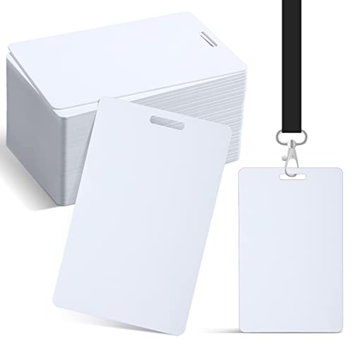 Tinlade 500 Pcs White CR80 PVC Cards with Slot Punch on Short Side Vertical Slot Punch Card Blank Plastic Photo ID PVC for Business Office, Standard 30Mil Size