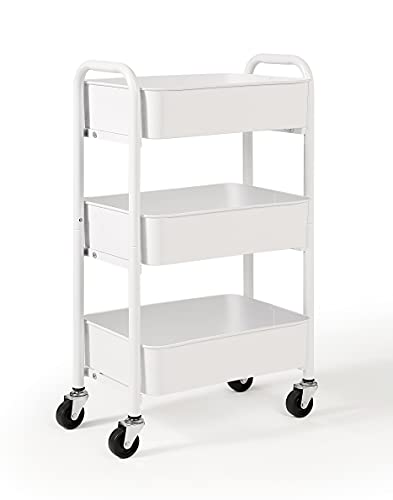 SunnyPoint 3-Tier Compact Rolling Metal Storage Cart WHT 15.35" x 10.24" x 26.8" Under Desk Organizer