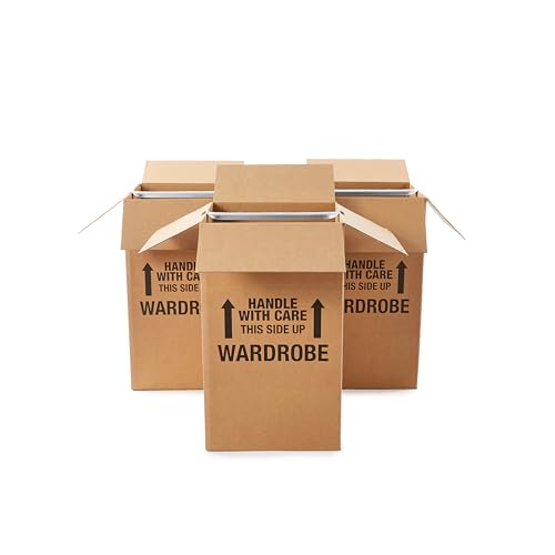 Brown 20x20x34 inch Wardrobe Moving Boxes with Hanger Bar - 3 Pack