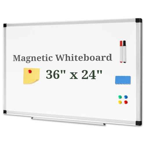 Magnetic Dry Erase Board, 36 x 24 Inch White Board for Wall, Whiteboard Kit with Eraser, Markers, Magnets & Pen Tray for Home, Office, School, Aluminum Frame