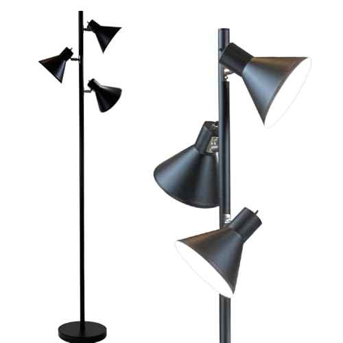 LIGHTACCENTS Black Tree Floor Lamp with 3 Adjustable Lights ? Modern Standing Lamp, Adjustable Black Lamp Shades, Pole Light for Living Room, Bedroom, and Office