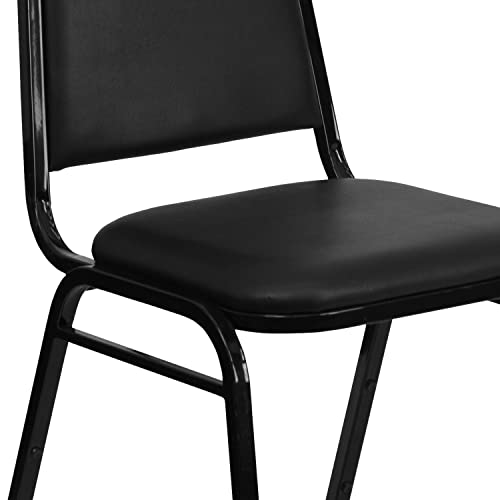 Flash Furniture HERCULES Series Trapezoidal Back Stacking Banquet Chair in Black Vinyl - Black Frame