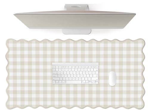 A1-Beige Checkered Gingham Desk Mat Large Mouse Pad for Office & Home Decor