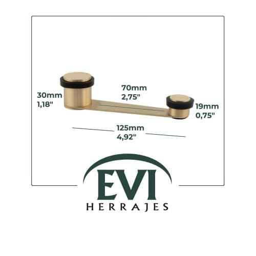 EVI Herrajes | Door Swivel Retainer Stop | Useful Hole 70 mm Thick | Black Rubber | Matte Finish Brass | Adhesive Fixing or with Screw+Dowel | Mod. I-152DUALLMT