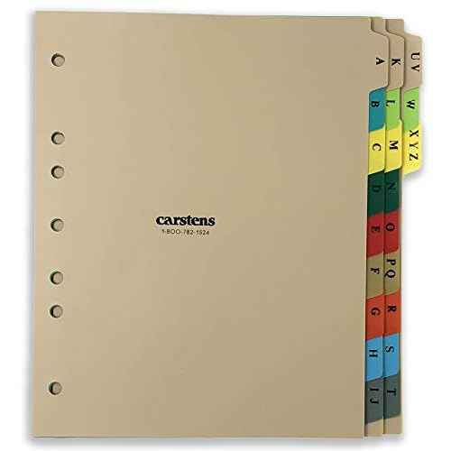 Carstens Heavy Duty Plastic Alphabet Divider Set, 21-Tab, Multi-Color, for Side-Opening 3-Ring Binders, 1 Set