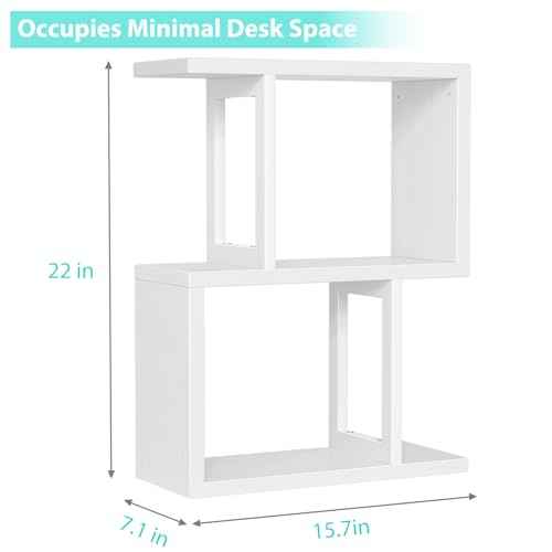 Desktop Bookshelf for Top of Desk Shelf - White Table Bookcase 3-Tier Shelves Storage Small Book Organizer Hutch for Dorm Office College